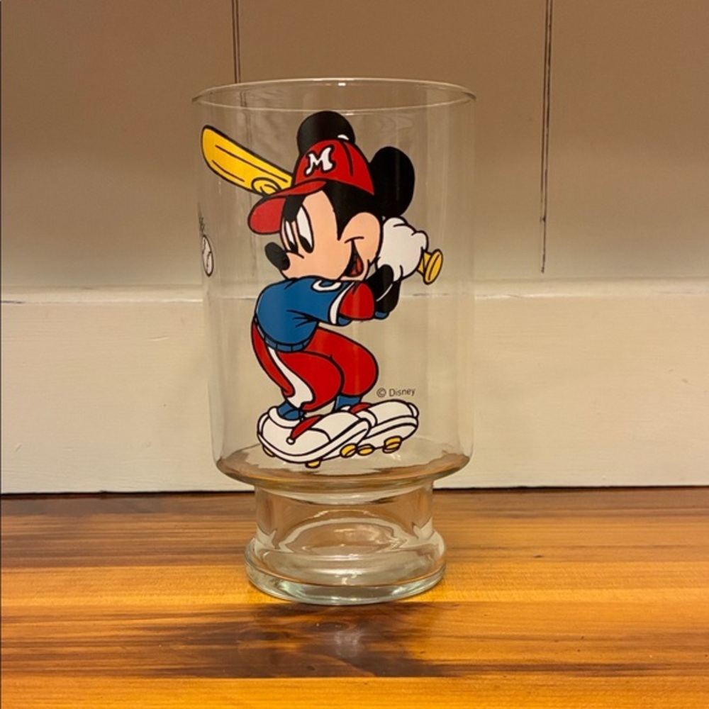 Vintage Disney Mickey Mouse Baseball Glass Vase